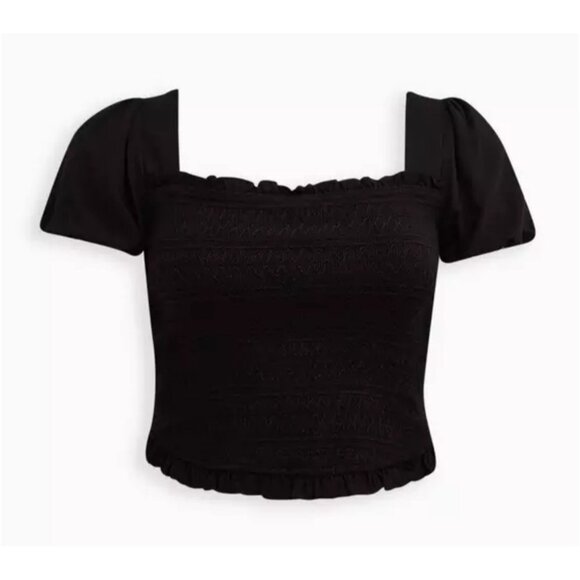 Torrid Womens Plus Size 2 Smocked Black Square Neck Puff Sleeve Top Stretchy & L - Picture 13 of 13